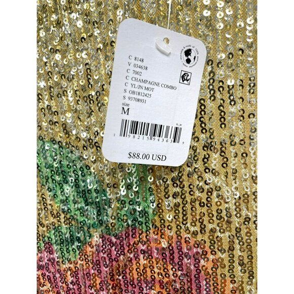 Free People Gold Rush Sequin Floral Medium Long Sleeve Top NWT - Picture 6 of 8